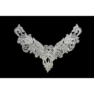 Lily 8.5" x 2" White Guipure Venice Lace Collar Bodice Applique Patch by Piece Lily 8.5" x 2" White Guipure Venice Lace Collar Bodice Applique Patch by Piece